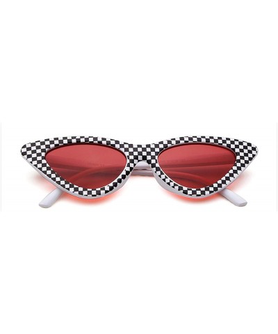Cat Eye Sunglasses Women 90S Retro Vintage Small Frame Checkered Sun Glasses Black Red Pink Shades S031 - C22 - CJ197Y6NZ58 $...