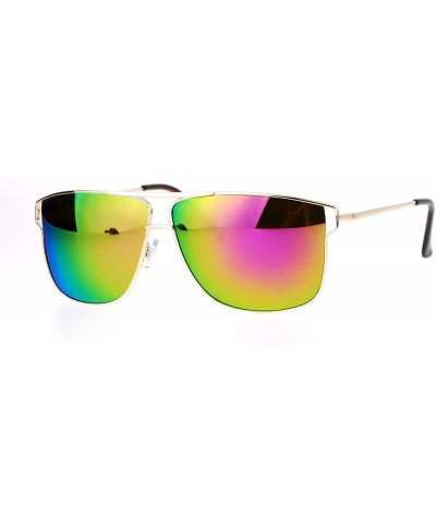 Unisex Designer Fashion Sunglasses Metal Wire Square Frame Mirror Lens - Gold (Pink Green Mirror) - CA1875SL859 $8.30 Square