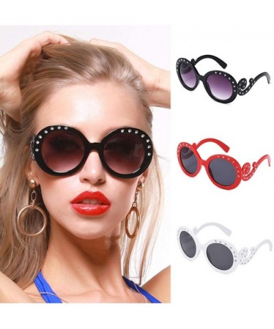 Women Retro Round Sunglasses Fashion Diamond Studded Summer Eyeglasses Novelty Eye Glasses - Red - CB198K0CLIW $7.10 Round