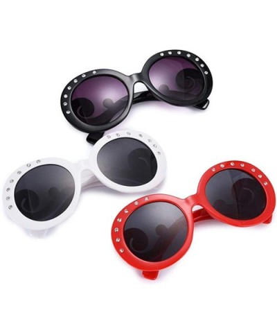 Women Retro Round Sunglasses Fashion Diamond Studded Summer Eyeglasses Novelty Eye Glasses - Red - CB198K0CLIW $7.10 Round