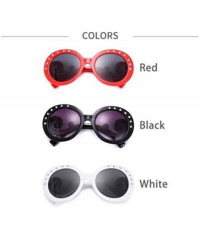 Women Retro Round Sunglasses Fashion Diamond Studded Summer Eyeglasses Novelty Eye Glasses - Red - CB198K0CLIW $7.10 Round