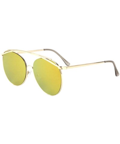 Round Double Top Bar Flat Thin Frame Color Mirror Sunglasses - Green - CD1993KSEH2 $12.52 Round