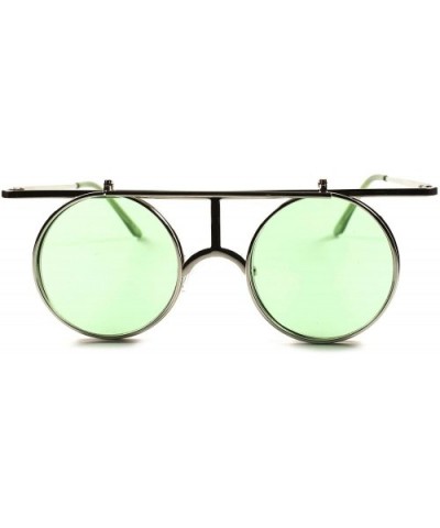 Classic Vintage Retro Green Mens Womens Round Clear Lens Flip Sunglasses - CI1802O5OYA $12.53 Round