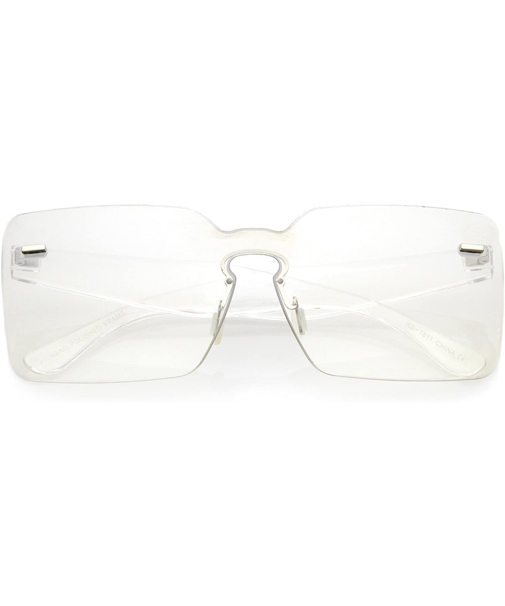 Oversize Square Color Tinted Mono Lens Wide Arms Rimless Sunglasses 68mm - Smoke Clear - CU186TOY6X2 $10.26 Rimless