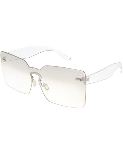 Oversize Square Color Tinted Mono Lens Wide Arms Rimless Sunglasses 68mm - Smoke Clear - CU186TOY6X2 $10.26 Rimless