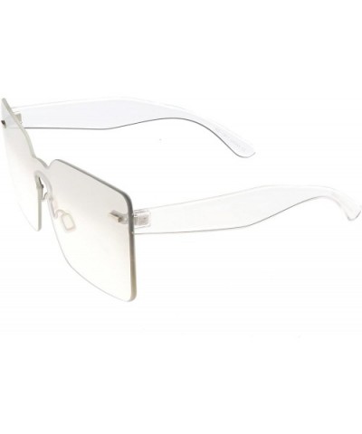 Oversize Square Color Tinted Mono Lens Wide Arms Rimless Sunglasses 68mm - Smoke Clear - CU186TOY6X2 $10.26 Rimless