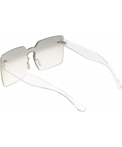 Oversize Square Color Tinted Mono Lens Wide Arms Rimless Sunglasses 68mm - Smoke Clear - CU186TOY6X2 $10.26 Rimless