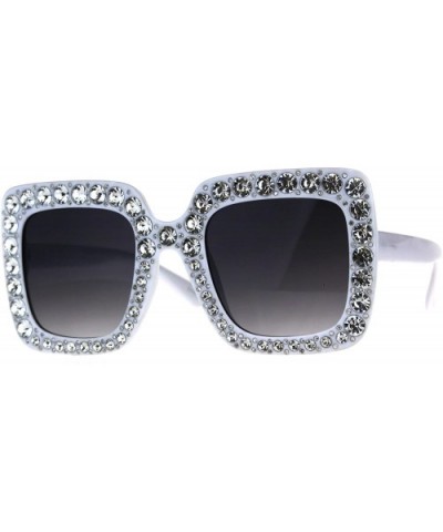 Womens Large Rhinestone Sparkling Diva Plastic Rectangular Luxury Sunglasses - White Smoke - CB180SACLDE $17.65 Rectangular