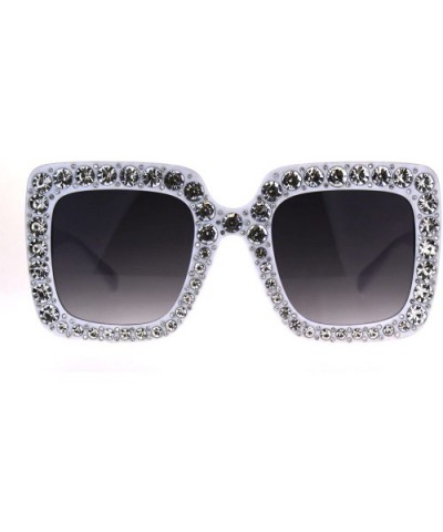 Womens Large Rhinestone Sparkling Diva Plastic Rectangular Luxury Sunglasses - White Smoke - CB180SACLDE $17.65 Rectangular