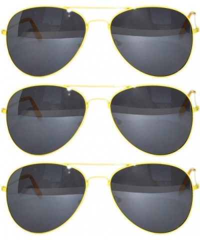 Set of 3 Pack Aviator Style Sunglasses Colored Metal Frame Mirror Lens Smoke Lens - Smoke_lens_yellow_3_pack - C617YRNTYIK $7...