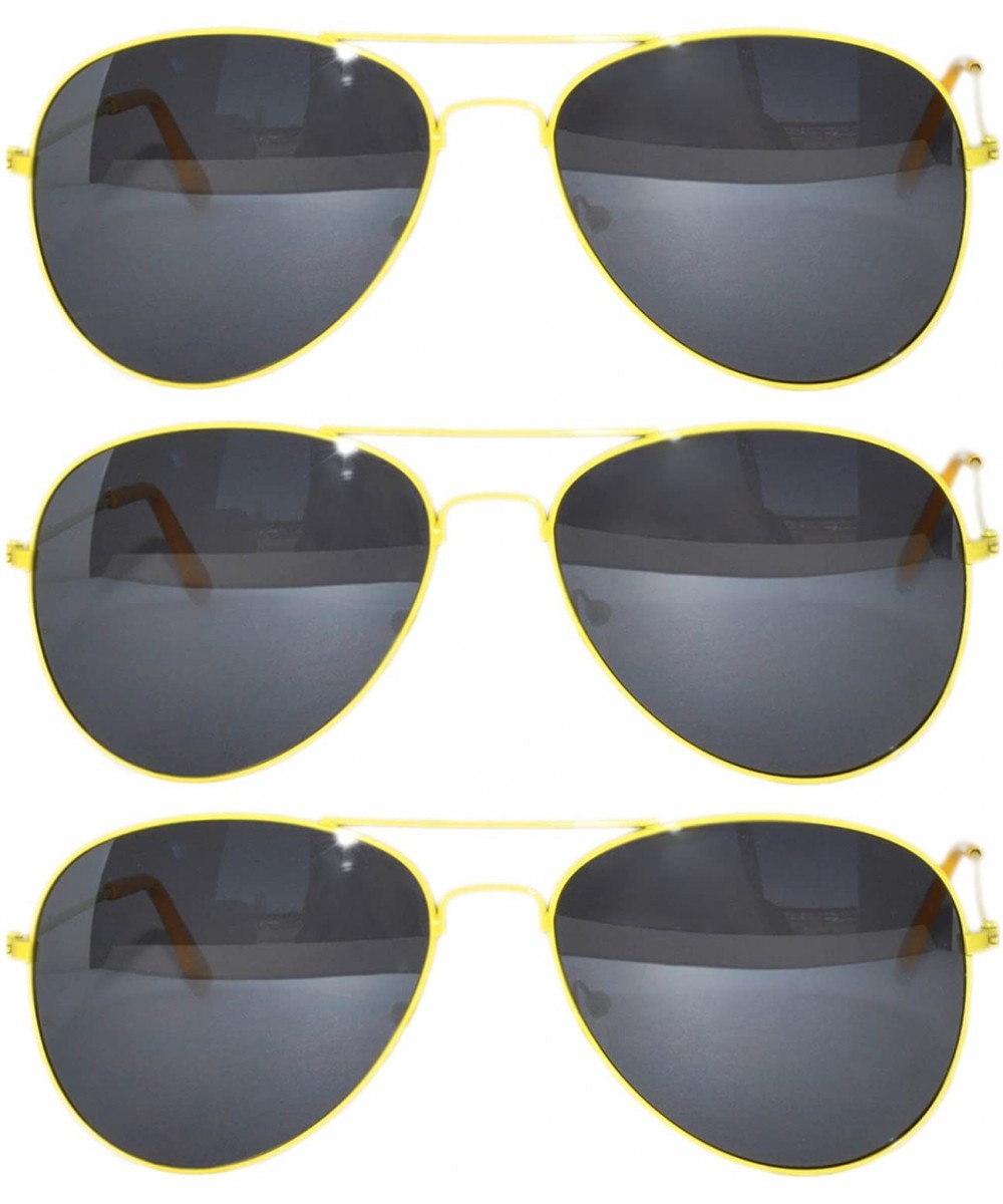 Set of 3 Pack Aviator Style Sunglasses Colored Metal Frame Mirror Lens Smoke Lens - Smoke_lens_yellow_3_pack - C617YRNTYIK $7...