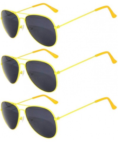 Set of 3 Pack Aviator Style Sunglasses Colored Metal Frame Mirror Lens Smoke Lens - Smoke_lens_yellow_3_pack - C617YRNTYIK $7...