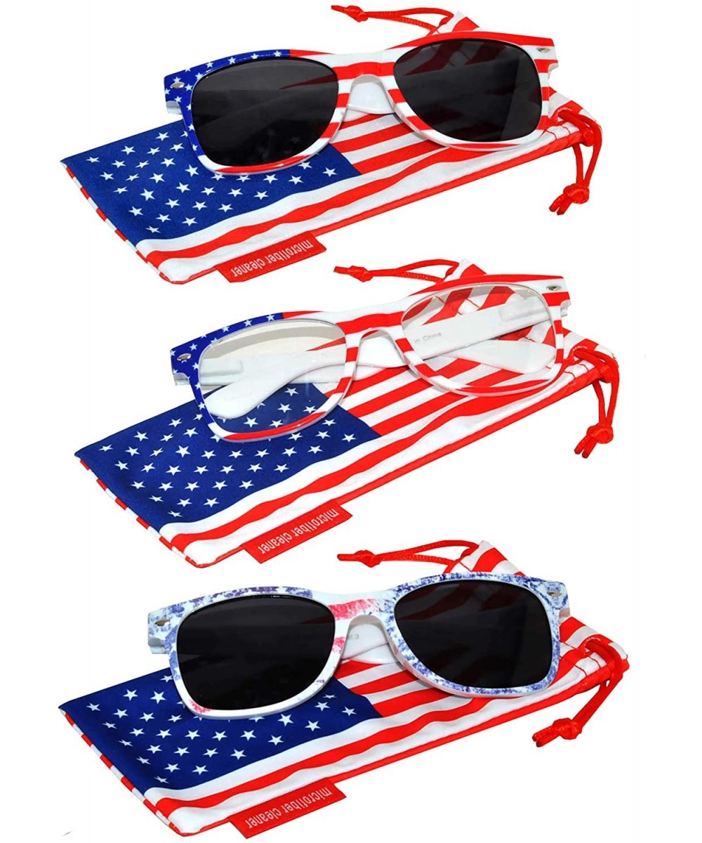 Set of 3 Pairs Classic American Patriot Flag Sunglasses USA Colored Mirror Smoke Lens - C512OI18L7X $12.77 Rectangular