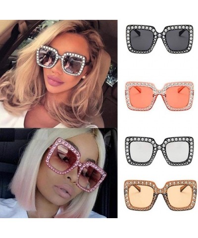 Women Fashion Square Frame Rhinestone Decor Sunglasses - Pink - CM190LC4EC8 $14.14 Square