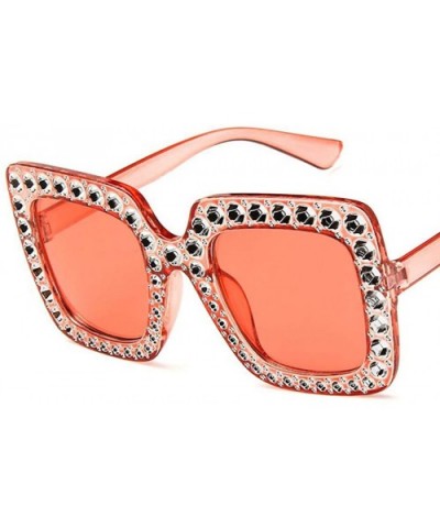 Women Fashion Square Frame Rhinestone Decor Sunglasses - Pink - CM190LC4EC8 $14.14 Square