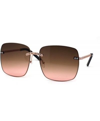 Womens Chain Jewel Metal Rim Rectangular Sunglasses - Gold Brown Pink - CL195SL2CCD $10.48 Rectangular
