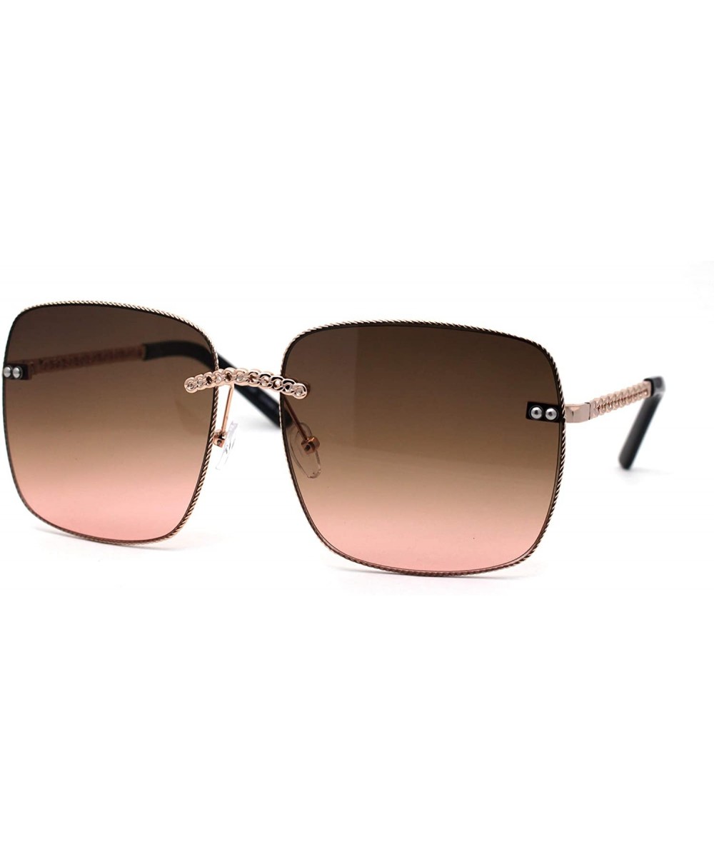 Womens Chain Jewel Metal Rim Rectangular Sunglasses - Gold Brown Pink - CL195SL2CCD $10.48 Rectangular