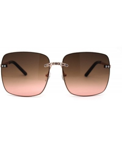 Womens Chain Jewel Metal Rim Rectangular Sunglasses - Gold Brown Pink - CL195SL2CCD $10.48 Rectangular