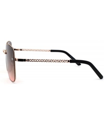 Womens Chain Jewel Metal Rim Rectangular Sunglasses - Gold Brown Pink - CL195SL2CCD $10.48 Rectangular