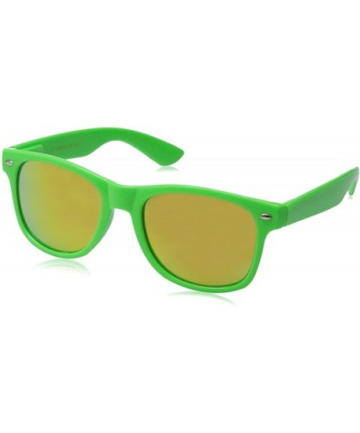 Retro Bright Horn Rimmed Sunglasses with Colorful Mirrored Lenses - UV400 (Green) - CT11LRXBJG5 $6.42 Wayfarer