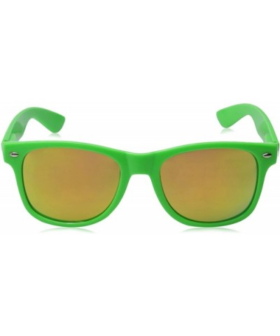 Retro Bright Horn Rimmed Sunglasses with Colorful Mirrored Lenses - UV400 (Green) - CT11LRXBJG5 $6.42 Wayfarer