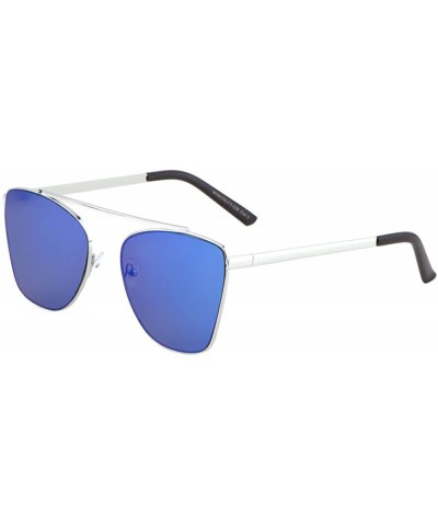 Glamour Aviator Sunglasses Metal Crossbar Mod Runway Fashion - Silver/Blue - C8182EWKO3T $7.91 Oversized