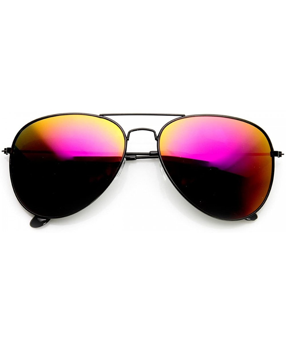 Classic Black Metal Color Mirror Lens Aviator Sunglasses 60mm - Black Fire - CQ11N9FRO45 $6.04 Aviator