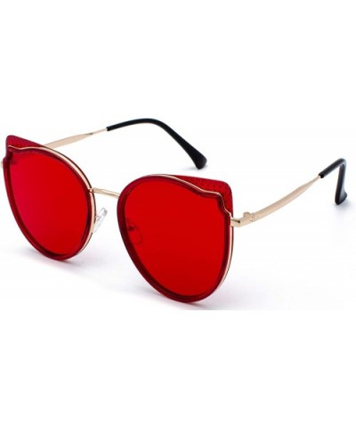 Womens Retro Fashion Retro Round Lens Cat Eye Sunglasses9181 - Red - C718RUIWE97 $6.72 Cat Eye