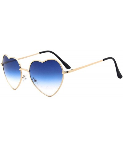 Heart Sunglasses Thin Metal Frame Hippie Lovely Aviator Style Eyewear - Gold Frame/Blue - C918OTNG4G4 $7.39 Aviator