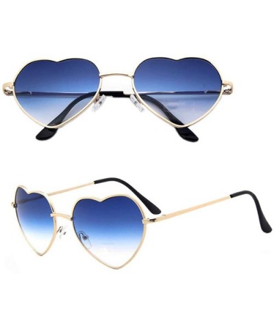 Heart Sunglasses Thin Metal Frame Hippie Lovely Aviator Style Eyewear - Gold Frame/Blue - C918OTNG4G4 $7.39 Aviator