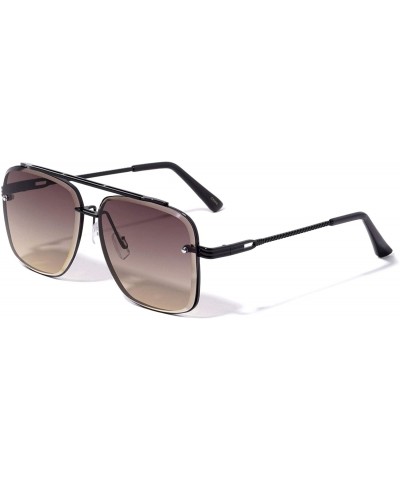 Square Aviator Diamond Edge Cut Lens Sunglasses - Brown Black - CX196WACWW3 $8.88 Square