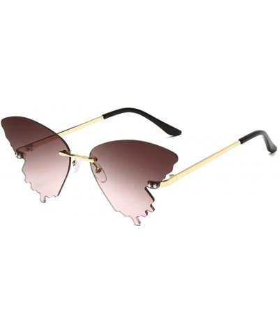 2020 Butterfly Rimless Sunglasses Women Fashion Metal Driving Glasses - Brown Pink - C9199C5K6NG $6.76 Goggle