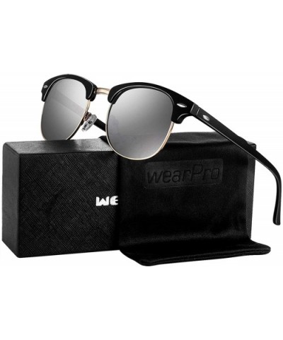 Sunglasses for Men Women - Retro Semi Rimless Polarized Sun Glasses WP1006 - Black Silver - CM18CG7EHXE $7.46 Rimless