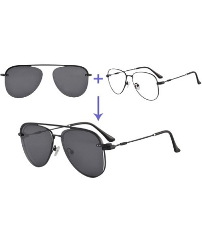 Anti Blue Light Hyperopia Glasses with Polarized Clip-on Sunglasses-LH3039 - C1 Black - CG18U9OD8A9 $31.72 Aviator