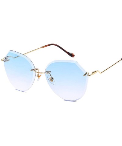 Polygonal Rimless Sunglasses Gradually Changed Into Marine Lenses Sunglasses Individual Sunglasses - CC18TNT3CGR $6.69 Goggle