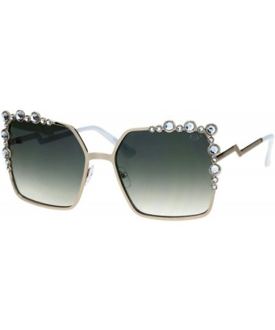 Womens Rhinestone Sparkling Rectangular Butterfly Metal Rim Sunglasses - Gold Green Smoke - CM18I4E5L32 $9.23 Rectangular