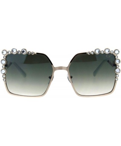 Womens Rhinestone Sparkling Rectangular Butterfly Metal Rim Sunglasses - Gold Green Smoke - CM18I4E5L32 $9.23 Rectangular