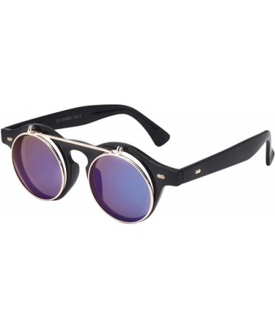Sunglasses Men's Ladies Flip Up Lens U400 Protection Vintage Classic Steampunk Look - Blue - CI12IPIBS2T $6.75 Round