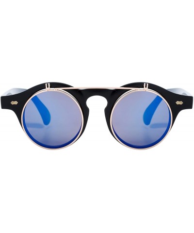 Sunglasses Men's Ladies Flip Up Lens U400 Protection Vintage Classic Steampunk Look - Blue - CI12IPIBS2T $6.75 Round