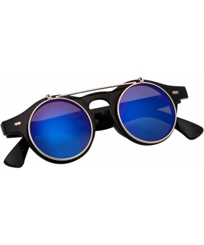 Sunglasses Men's Ladies Flip Up Lens U400 Protection Vintage Classic Steampunk Look - Blue - CI12IPIBS2T $6.75 Round