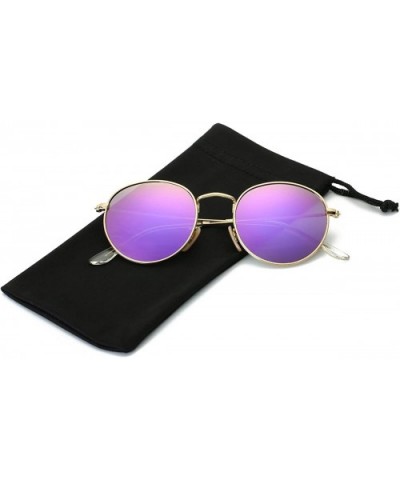 Small Unisex Classic Vintage Round Mirror Lens Polarized Sunglasses LK1702 3447 - Gold/Purple - CR12ODW34AB $7.42 Aviator