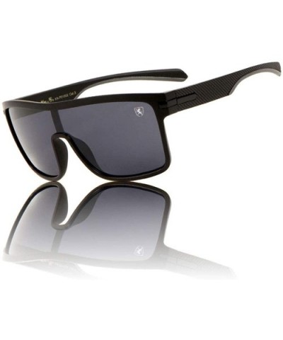 Flat One Piece Shield Lens Rectangular Sports Sunglasses - Black - CM199K7DWAH $12.75 Shield