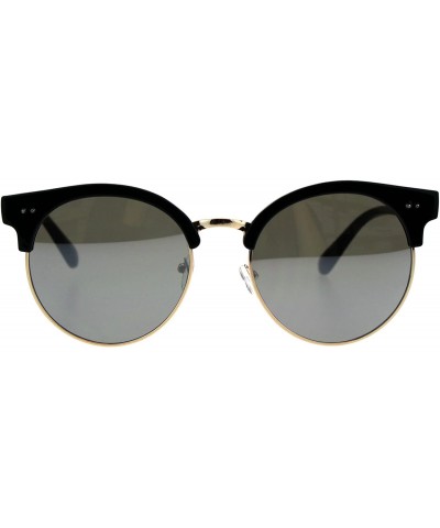 Womens Mod Round Half Rim Hipster Designer Sunglasses - Black Silver Mirror - CC18GIYIHO3 $9.41 Round