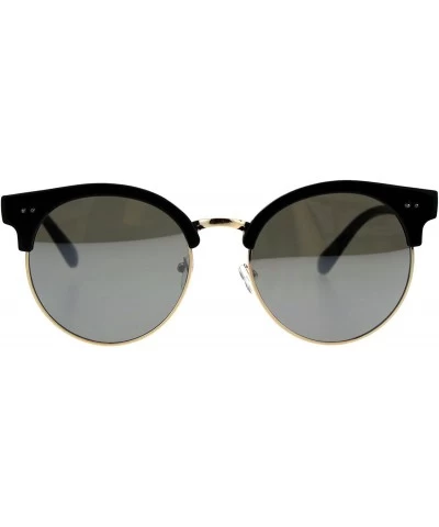 Womens Mod Round Half Rim Hipster Designer Sunglasses - Black Silver Mirror - CC18GIYIHO3 $9.41 Round