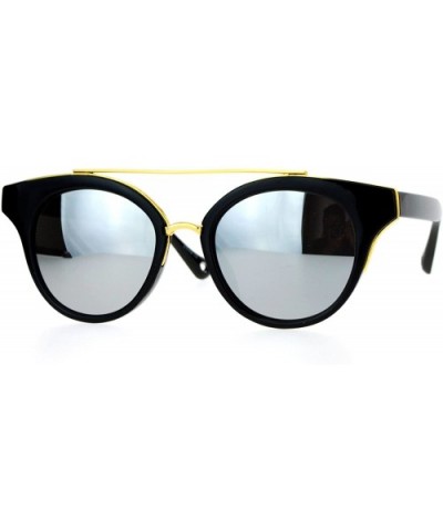 Womens Mirror Mirrored Lens Cateye Horned Sunglasses - Black Gold - C212G7GW113 $9.02 Cat Eye