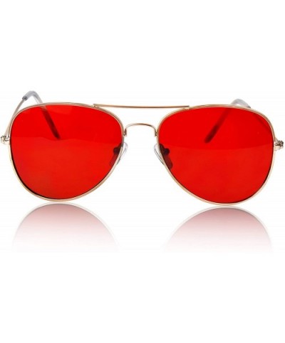 Aviator Sunglasses Colored Tinted Lens Glasses Metal UV400 Protection - 1 Aviator Red - CX18U7KS8KC $6.93 Aviator