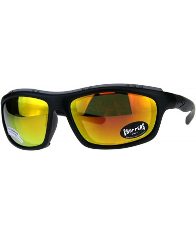 Mens Biker Sunglasses Foam Padded Wind Blocker UV 400 - Black (Orange Mirror) - CS18E6IZQX7 $7.78 Goggle
