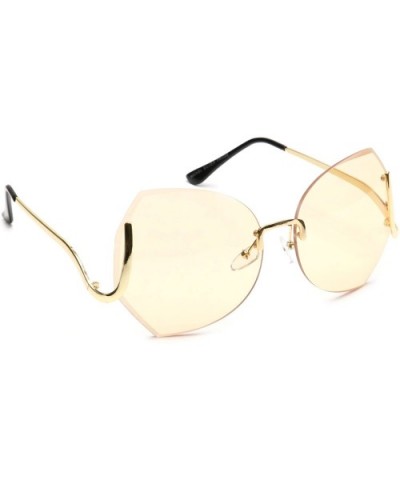 Women's Rimless Gold Sunglasses Curved Metal Arms Square Oversized Glasses - Light Brown - CH18EOMHK5Y $7.17 Rimless