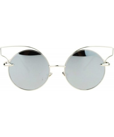 Mirrored Mirror Flat Lens Metal Wire Horn Rim Cat Eye Sunglasses - Silver Mirror - CS12DUJWNP9 $10.26 Cat Eye