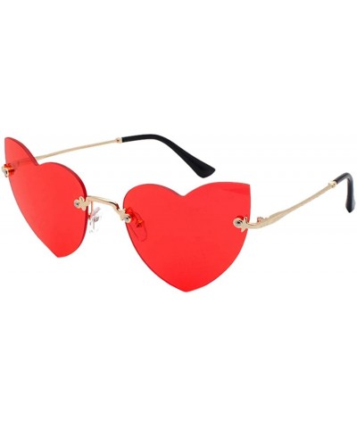 Sunglasses For Women Men Heart Decorative Sunglasses metal edge Round Mirrored Lens Retro - Red - CV18UGK00QO $4.46 Round